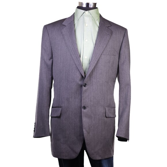 JOS A BANK mens Blazer DARK GRAY HERRINGBONE PLEAT FRONT 2 button WOOL 44L - Picture 2 of 11